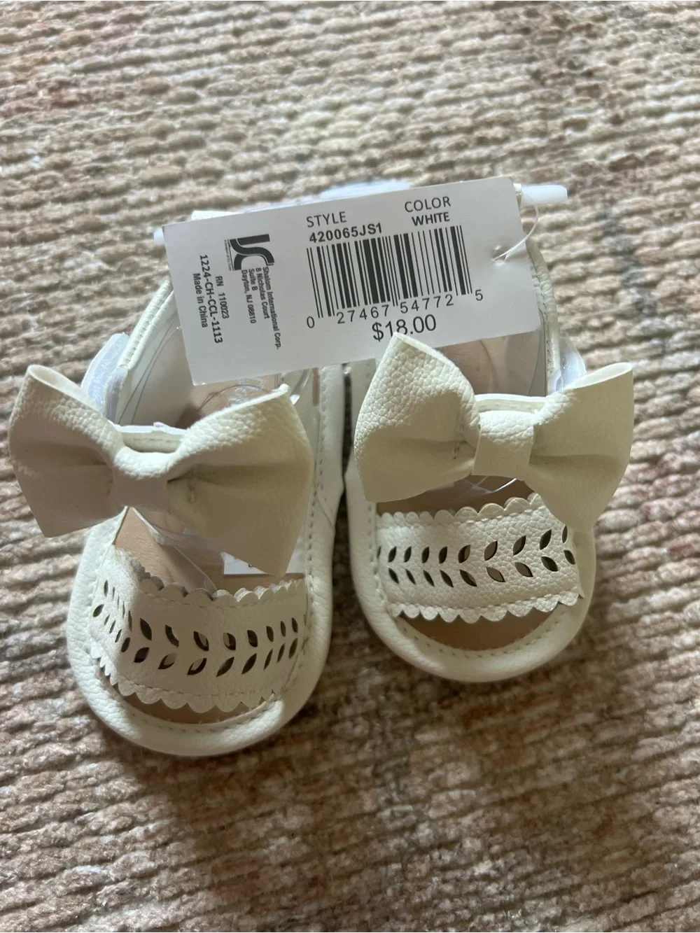 Baby Bow Accent White Sandals for Walkers